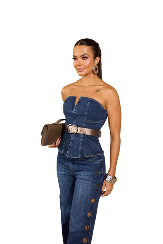Remanescente Denim Corset with Metallic Belt