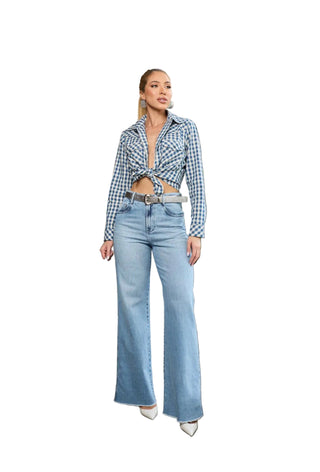 Remanescente Wide-Leg Denim Pants with Silver Belt
