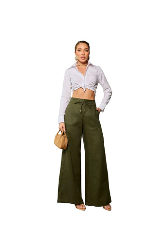 Remanescente Pure Linen Maxi Wide-Leg Pants