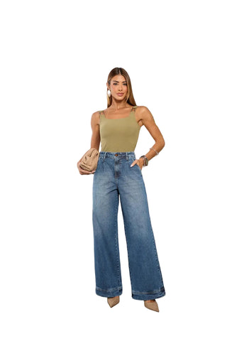 Remanescente Wide Leg Denim Pants with Italian Hem