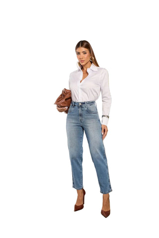 Remanescente Mom Fit Denim Pants with Rhinestone Details