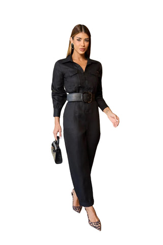 Remaining Jumpsuit in 100% Linen with Maxi Belt