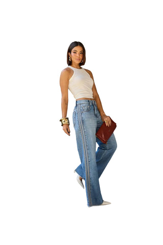 Remanescente Jeans 100% Cotton Wide Leg Pants with Side Stripe