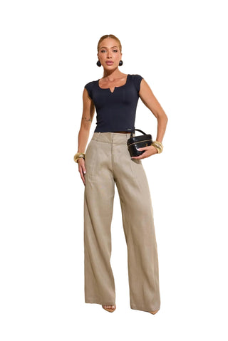 Remanescente Linen Wide-Leg Pants