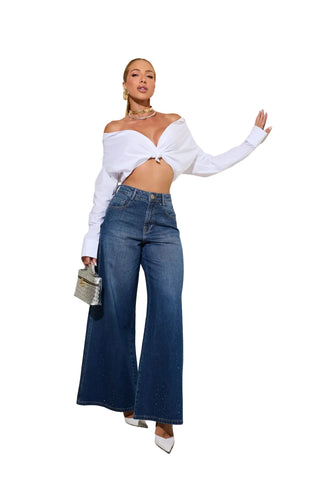 Remanescente Max Wide-Leg Jeans with Rhinestone Details