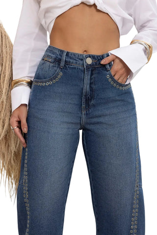Remanescente 100% Denim Barrel Jeans with Metal Details